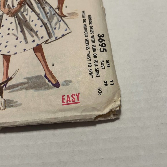 McCalls Vintage1950's Pattern #3695 Juniors Dress Flair or Slim Skirt Size 11 - Picture 4 of 8